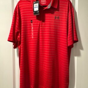 Under Armour Men's Polo Shirt in Red and Gray Stripes